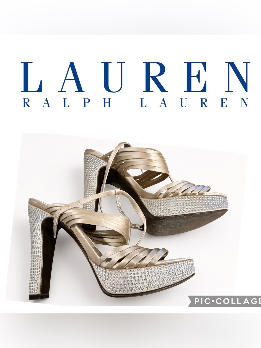 Lauren Ralph Lauren Metallic Gold Rhinestone Platform Heels